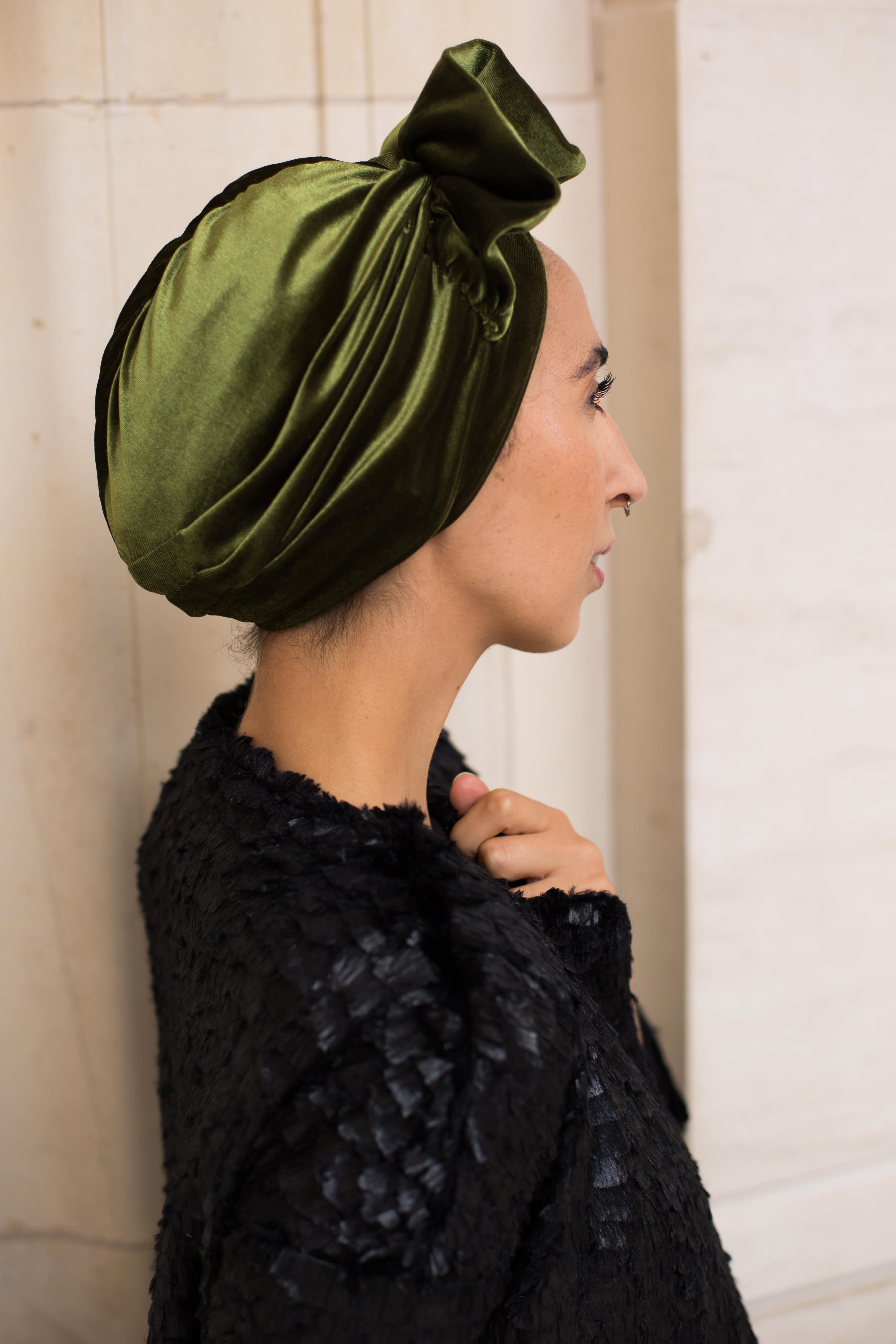 Turban Sofia - Velours vert olive