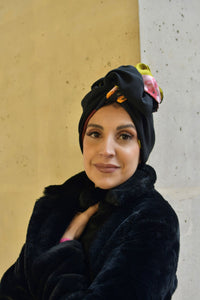 Turban à nouer Camélia - Satin et crêpe - Réversible